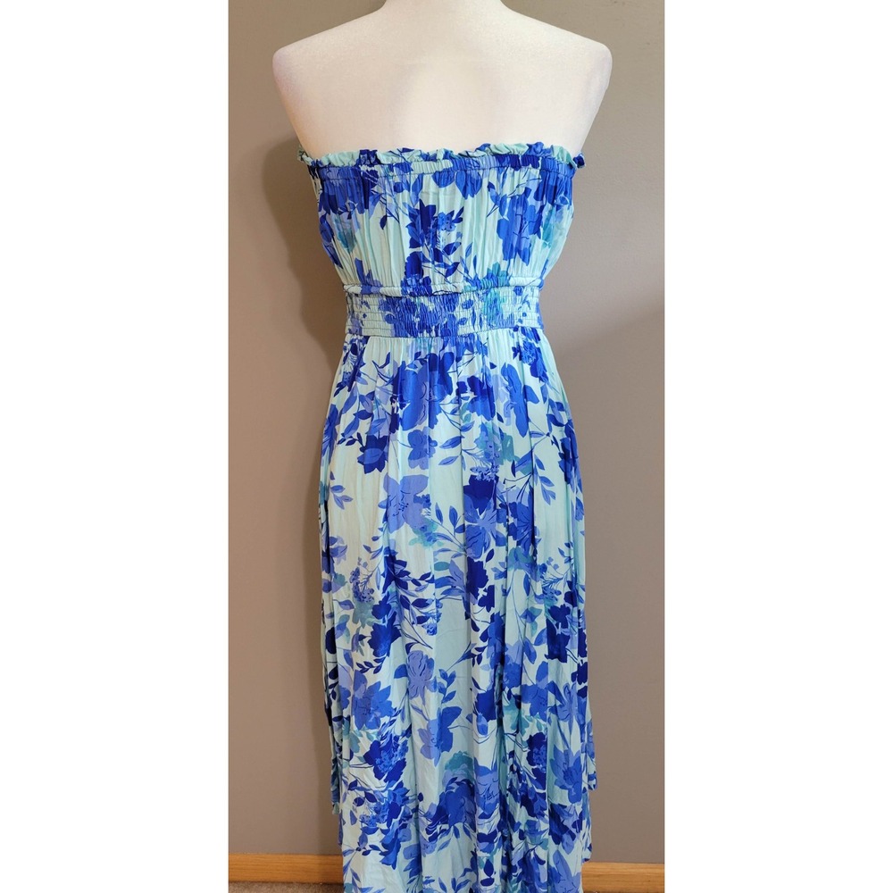 Dress Day Blue Floral Strapless Dress - Picture 2 of 7
